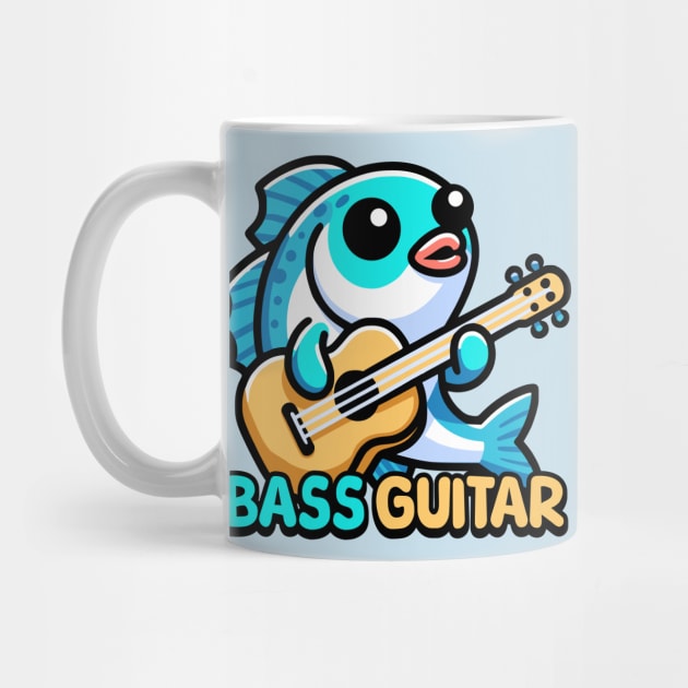 Bass Guitar! Cute Musical Fish Pun Cartoon by Cute And Punny